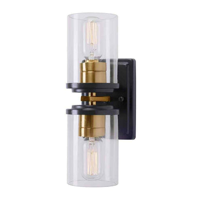 2-Light Black and Soft Gold Wall Sconce Vanity Light with Clear Glass