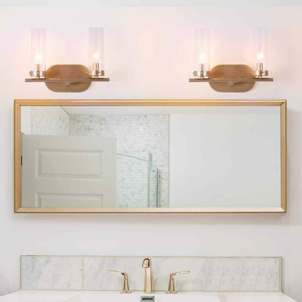 LNC Modern Brass Gold 2-Light Candlestick Vanity Light with Clear Cylinder Shade