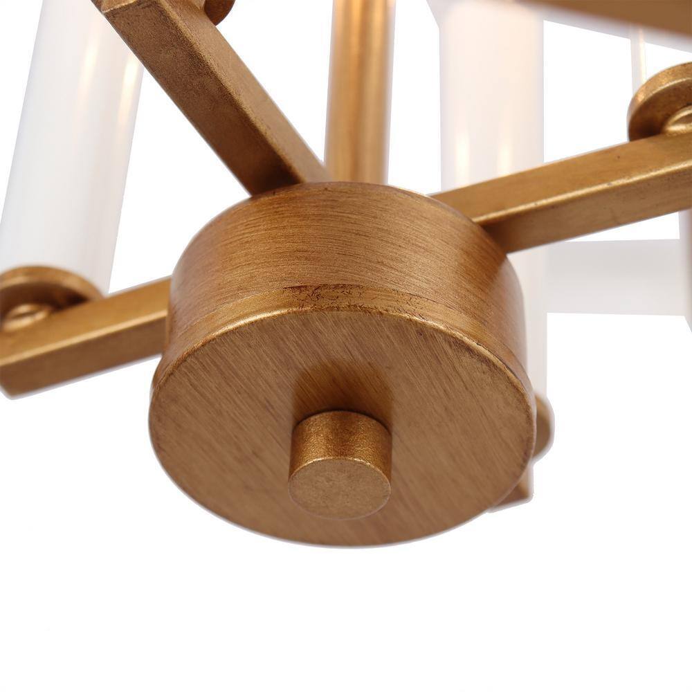 LNC Vintage Brushed Gold Candlestick Island Chandelier w/ Geometric Cage Pendant