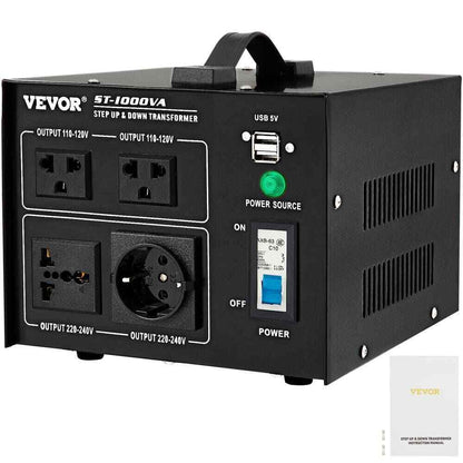 VEVOR Voltage Converter 1000-Watt 110-Volt/240-Volt US/EU Outlet USB Port