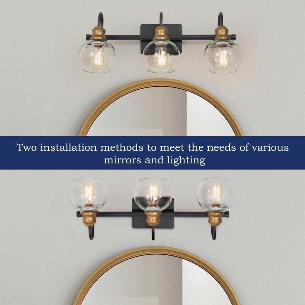 LNC 22 in. 3-Light Modern Aged Brass and Black Bathroom Vanity Light