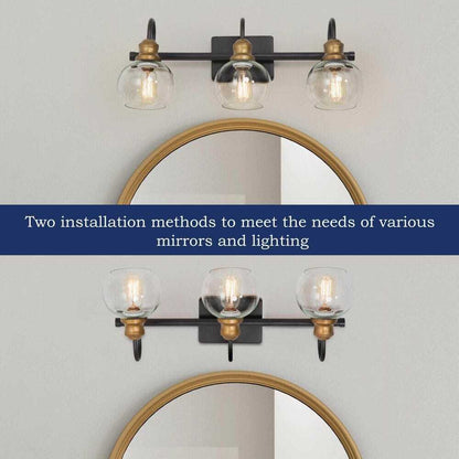 LNC 22 in. 3-Light Modern Aged Brass and Black Bathroom Vanity Light