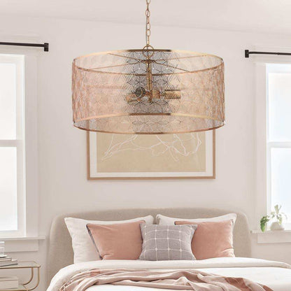 River of Goods Juliet 3-Light Gold Metal Drum-Shade Hanging Chandelier 20299