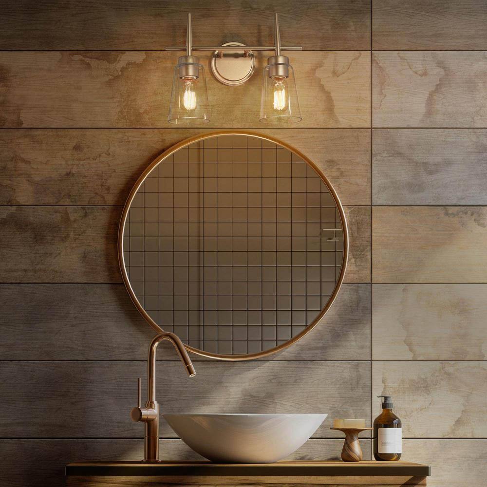 Uolfin Gold Bell 2-Light Modern Powder Room Vanity Light with Clear Glass Shades