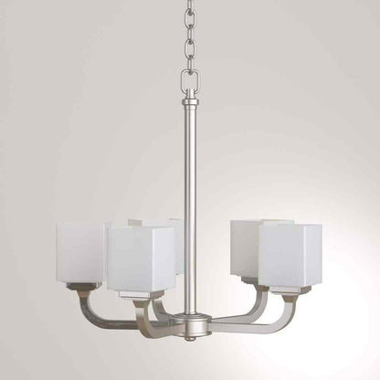 Hampton Bay 5-Light Brushed Nickel Chandelier with Frosted Glass Shades