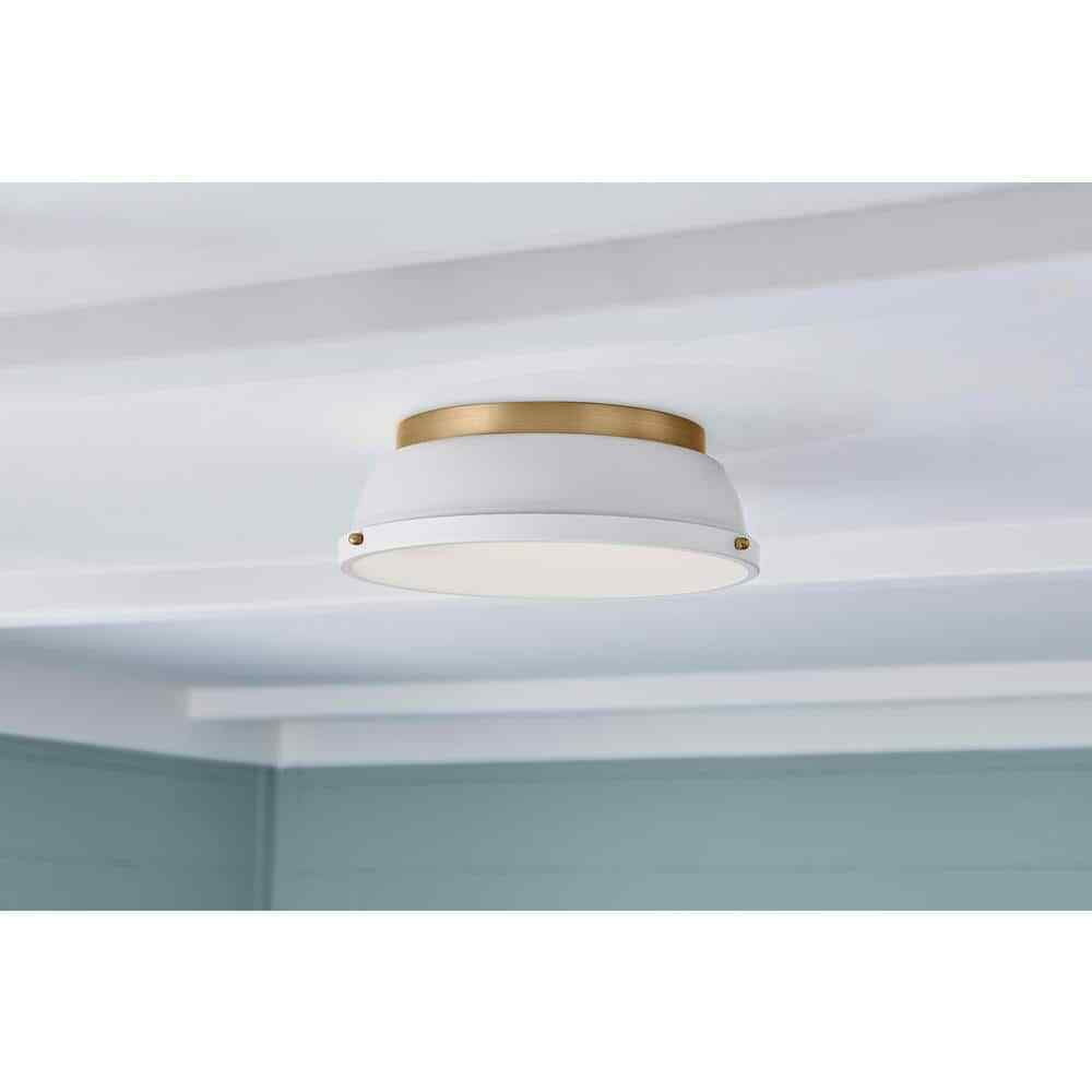 Hampton Bay Taspen 14 in. White/Brass LED Flush Mount Ceiling Light Fixture