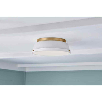 Hampton Bay Taspen 14 in. White/Brass LED Flush Mount Ceiling Light Fixture