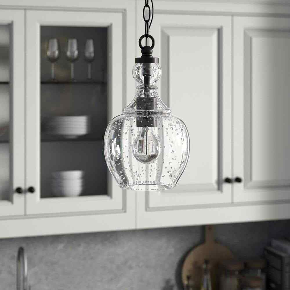 Meyer&Cross Verona 1-Light Blackened Bronze Pendant with Seeded Glass Shade