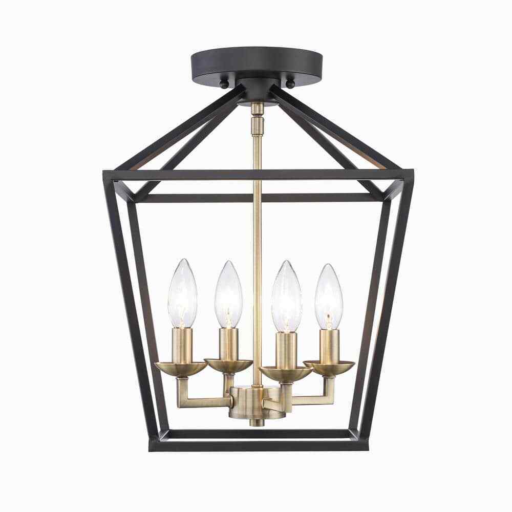 Home Decorators Weyburn 16.5 in. 4-Light Black and Gold Semi-Flush Mount