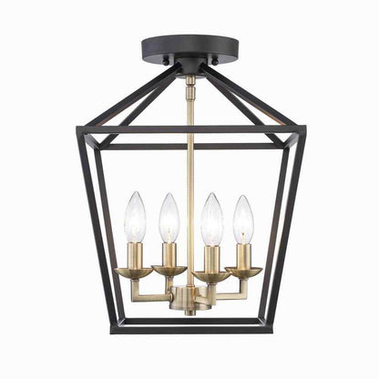 Home Decorators Weyburn 16.5 in. 4-Light Black and Gold Semi-Flush Mount