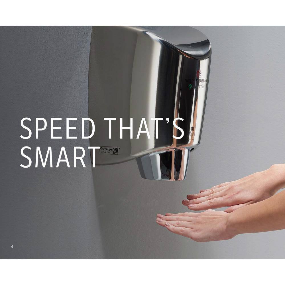 Electric Bathroom Hand Dryer High Efficiency Antimicrobial, Brushed Stainless