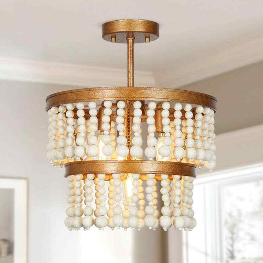 Uolfin Modern Farmhouse Ceiling 4-Light Antique Gold Round Semi-Flush Mount