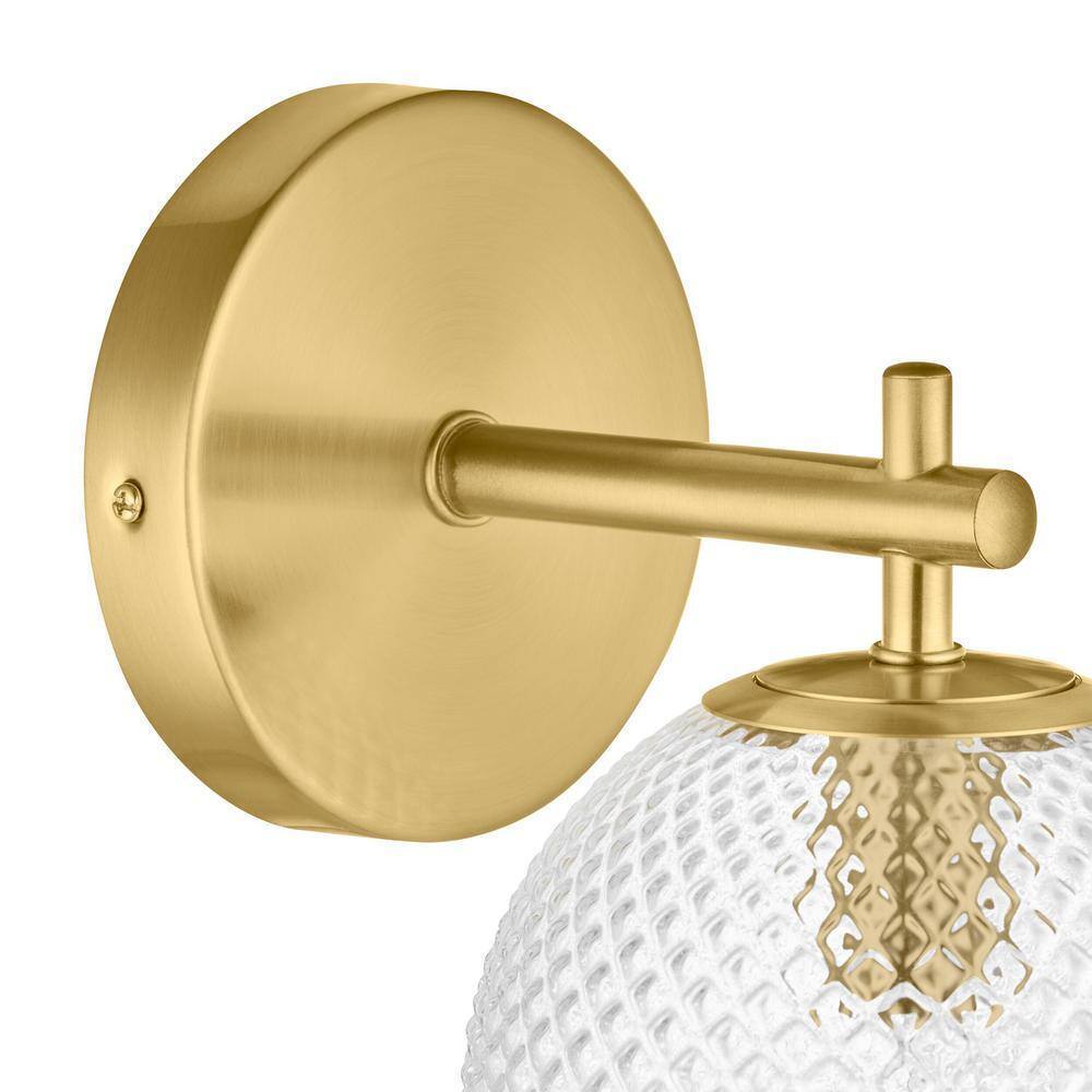 Hampton Bay Walsh 1-Light Brass Wall Sconce Light with Prismatic Glass Shade