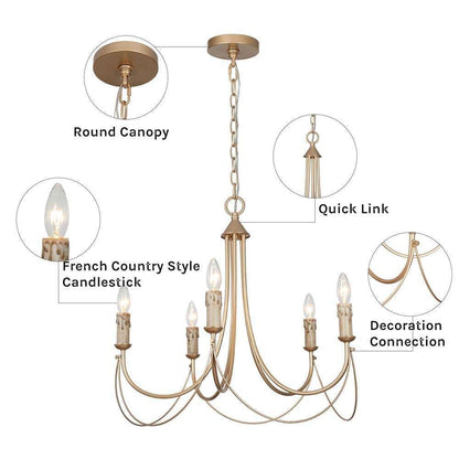 LNC Modern Satin Gold Farmhouse 5-Light Chandelier Candlestick Ceiling Light
