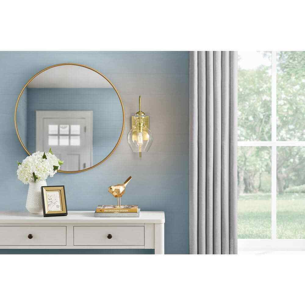 Home Decorators Collection Bakerston 1-Light Brushed Brass Wall Sconce