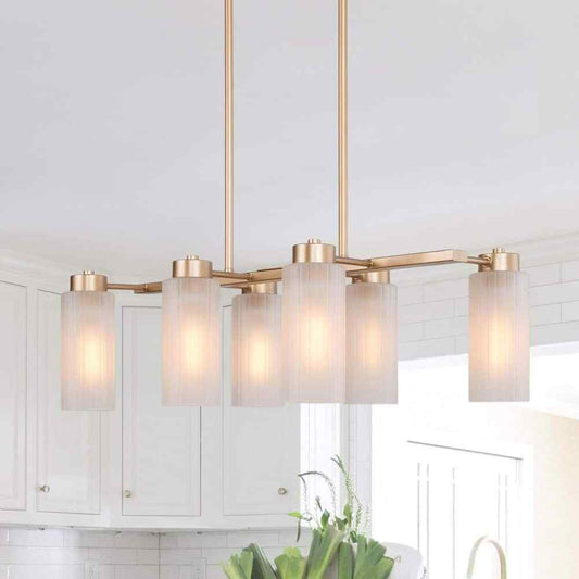 LNC Modern Matte Brass Chandelier Gold 6-Light Dining Room Island Chandelier