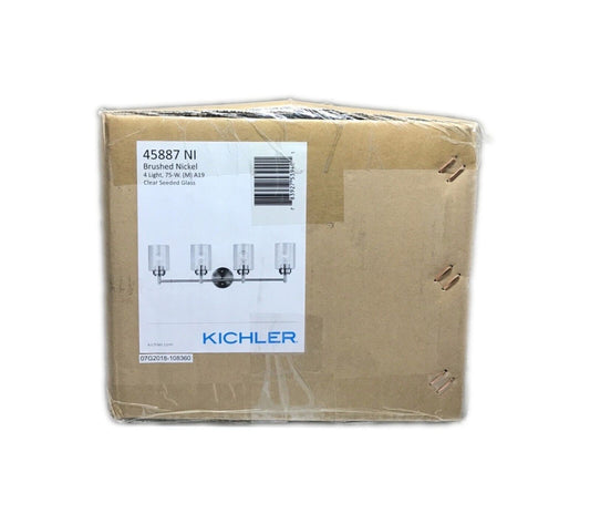 KICHLER Winslow Brushed Nickel Bathroom Vanity Light w/ Seeded Glass Shade