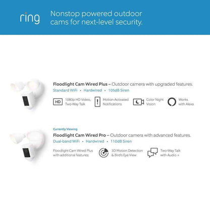 Ring Floodlight Cam Wired Pro Smart Security Video Camera w/ 2 LED Lights Wifi