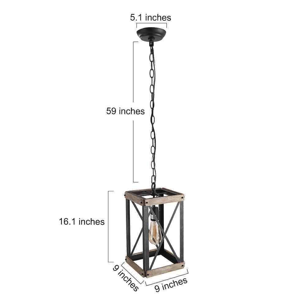 LNC Black Rustic Wood Cage Pendant Light