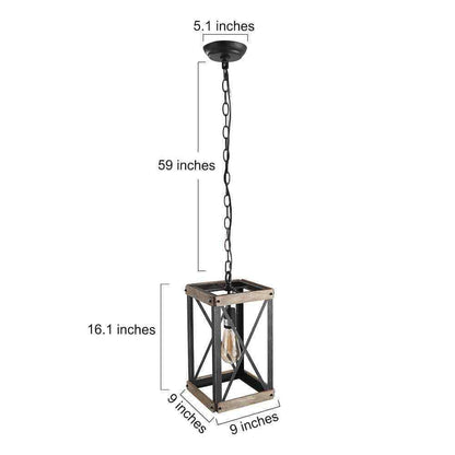 LNC Black Rustic Wood Cage Pendant Light