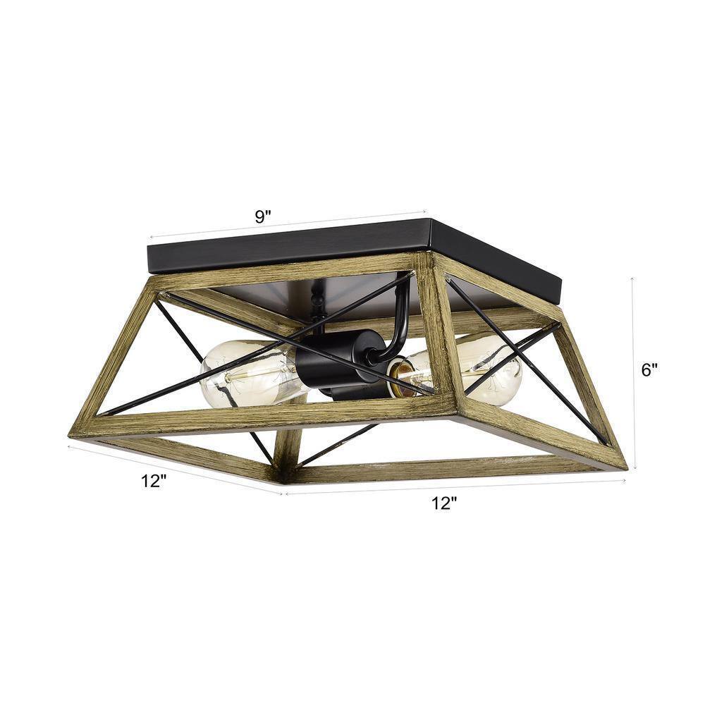 Jushua 2-Light Wood Texture and Matte Black Indoor Ceiling Fixture