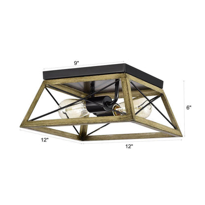Jushua 2-Light Wood Texture and Matte Black Indoor Ceiling Fixture