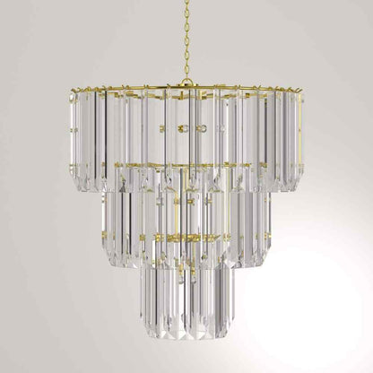 Tranquility 9-Light Polished Brass Tiered Chandelier w/ Beveled Acrylic Shade