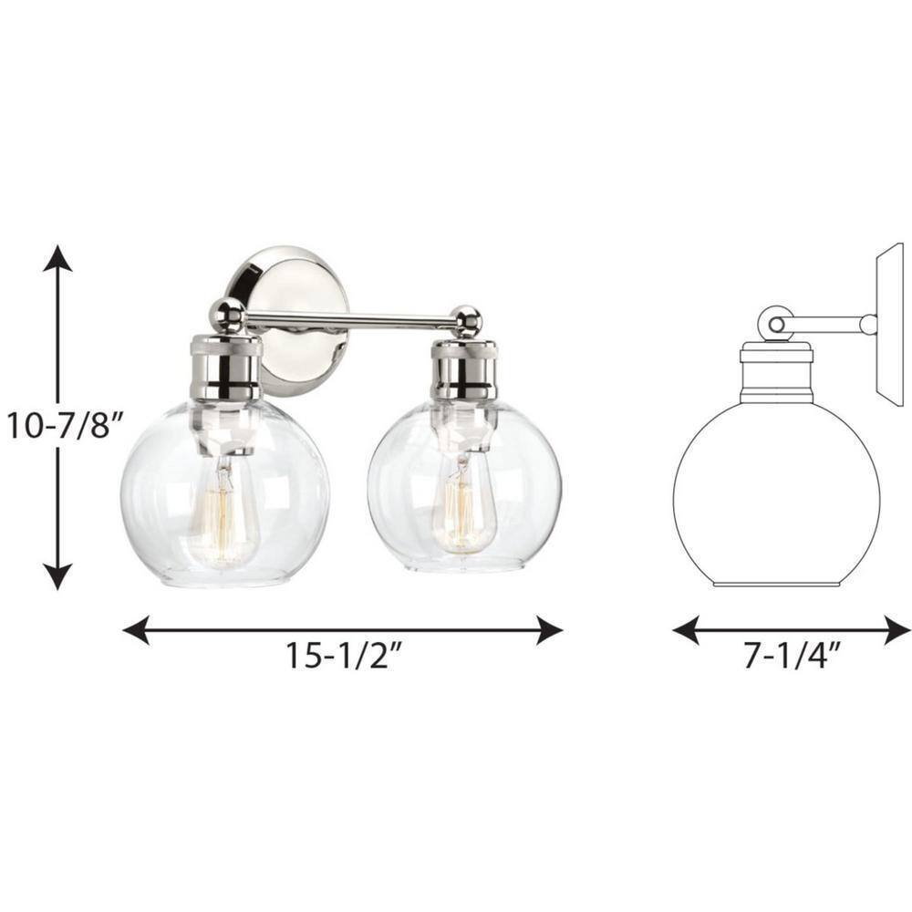Progress Lighting Hansford 15-1/2 in. 2-Light Polished Nickel Vanity Light