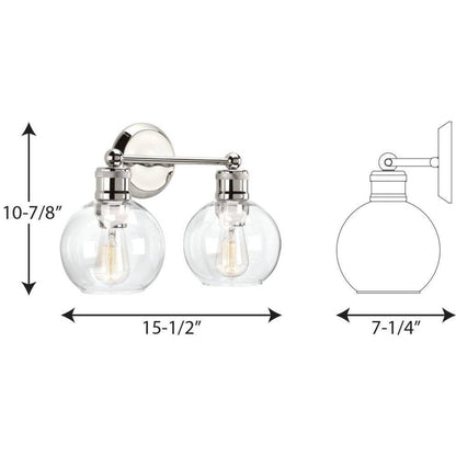 Progress Lighting Hansford 15-1/2 in. 2-Light Polished Nickel Vanity Light