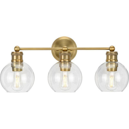 Progress Lighting Hansford 3-Light Gold Vintage Brass Clear Glass Vanity Light