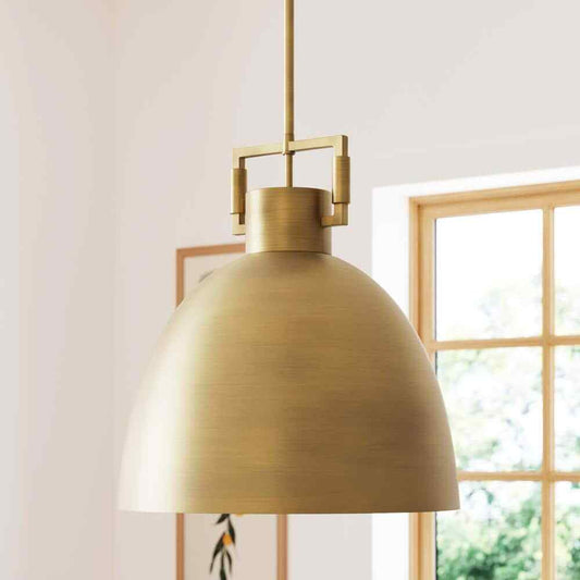 Nathan James Leigh 1-Light Antiqued Brass Shaded Pendant Light