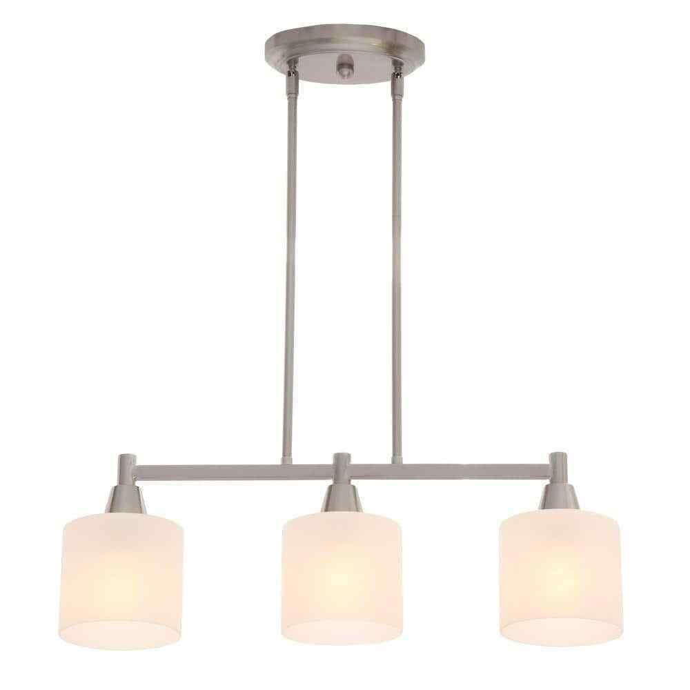 Hampton Bay Oron 3-Light Brushed Steel Island Light with White Glass Shades