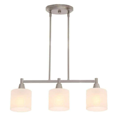Hampton Bay Oron 3-Light Brushed Steel Island Light with White Glass Shades