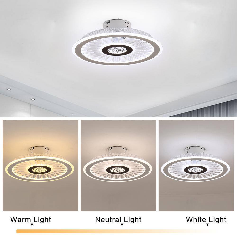 OUKANING 18 in White Modern Simple Style Indoor LED Semi Flush Mount Ceiling Fan