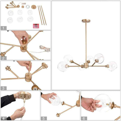 Uolfin Modern Gold Dining Room Chandelier Bubble 31.5 in. 6-Light Chandelier