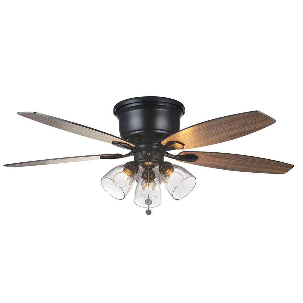 Hampton Bay Stoneridge 52 in. Matte Black Hugger LED Ceiling Fan with Light Kit