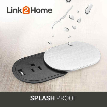 Link2Home 1-Power-Outlet Grommet Socket 1 USB Port 2.4 Amp Splash Resistant