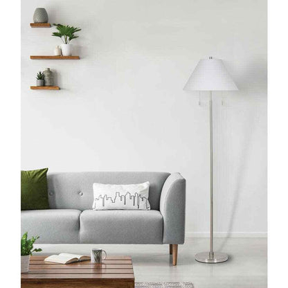 Hampton Bay Stanyan 58 in. Brushed Nickel Standard Floor Lamp Fabric White Shade