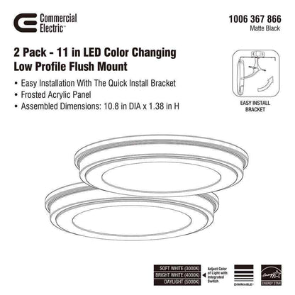 Commercial Electric Matte Black LED Flush Mount Low Profile Ceiling Light 2-Pack