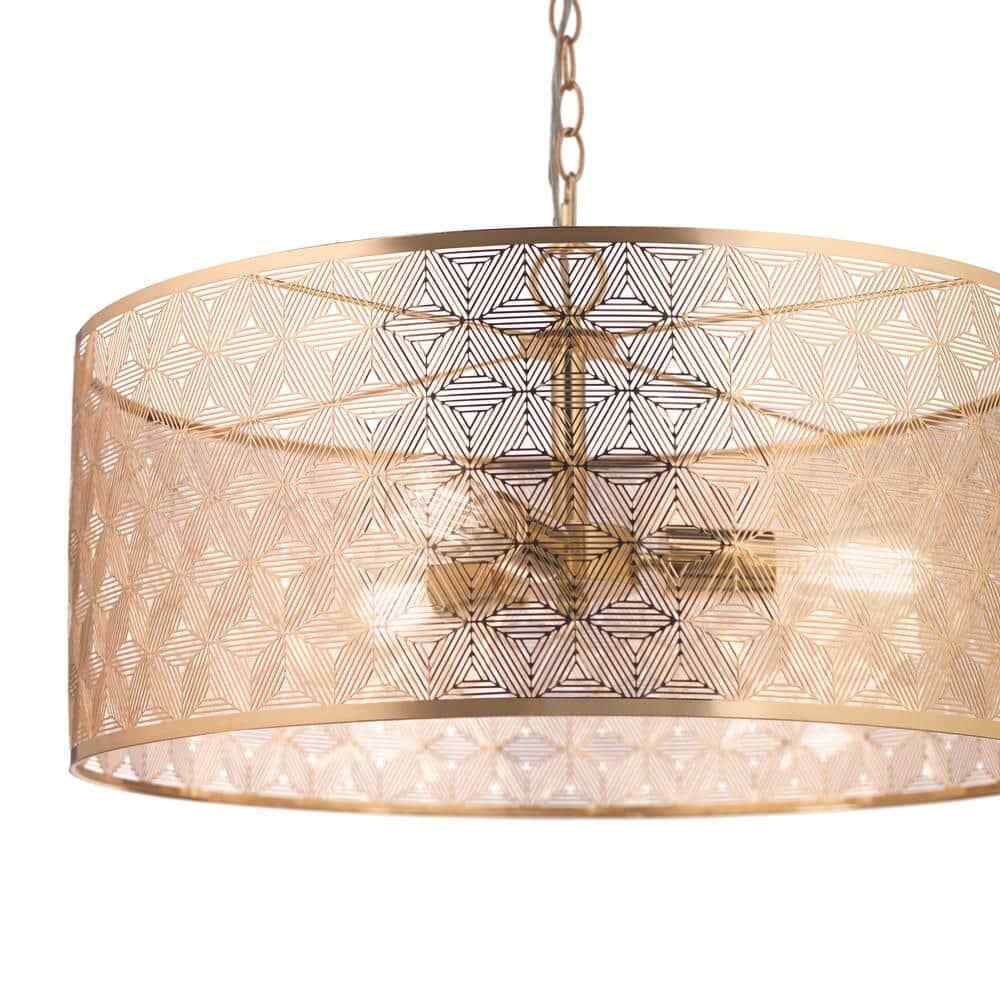 River of Goods Juliet 3-Light Gold Metal Drum-Shade Hanging Chandelier 20299