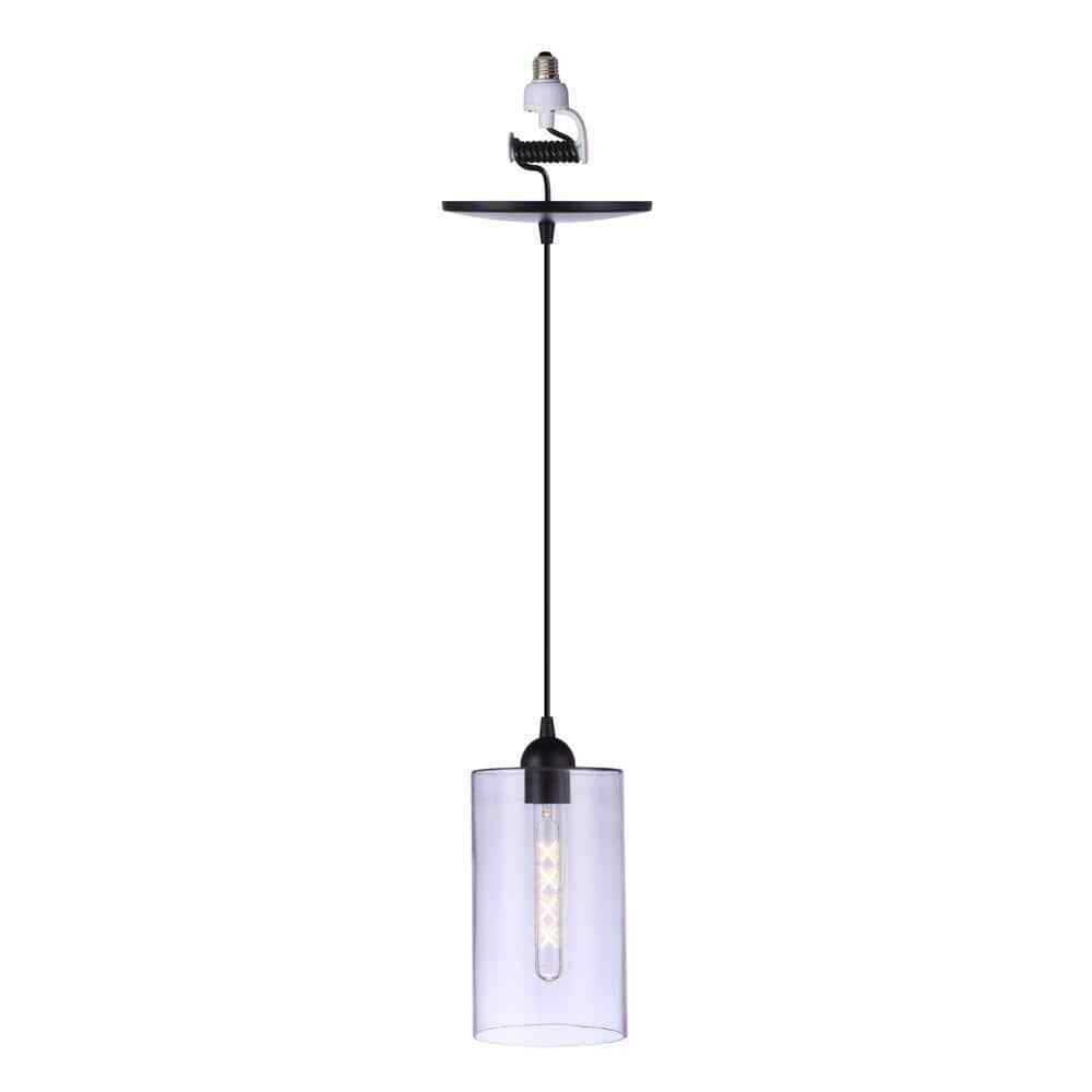 Worth Home Recessed Light Conversion Kit Matte Black  Clear Cylinder Glass Shade
