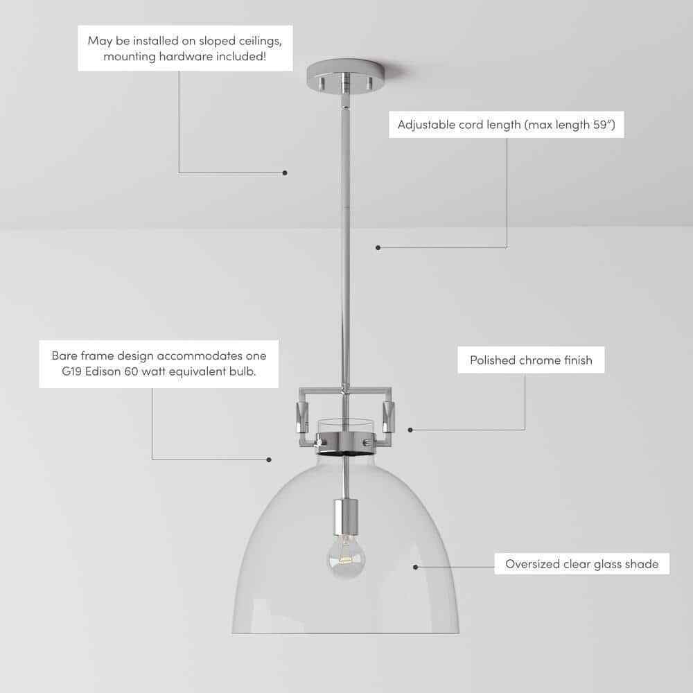 Nathan James Leigh Chrome Indoor Ceiling Hanging Pendant Light w/ Clear Glass