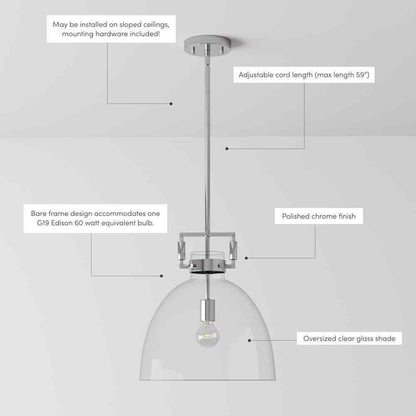 Nathan James Leigh Chrome Indoor Ceiling Hanging Pendant Light w/ Clear Glass