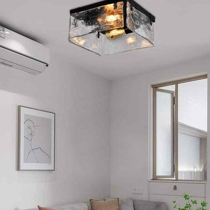 Maxax Raleigh 2-Light 11.81 in. Black Flush Mount with Water Glass Shade