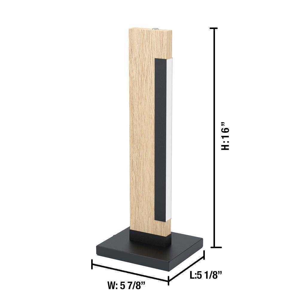 Eglo Camacho 15.94 in. Black and Wood Table Lamp with White Plastic Cover