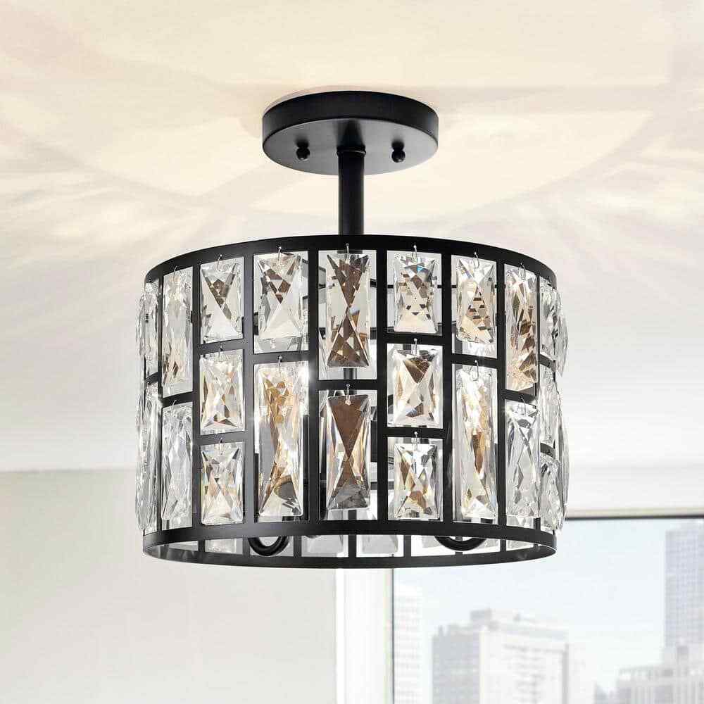 Home Decorators Kristella 12.5 in. 3-Light Matte Black Semi Flush Mount Light