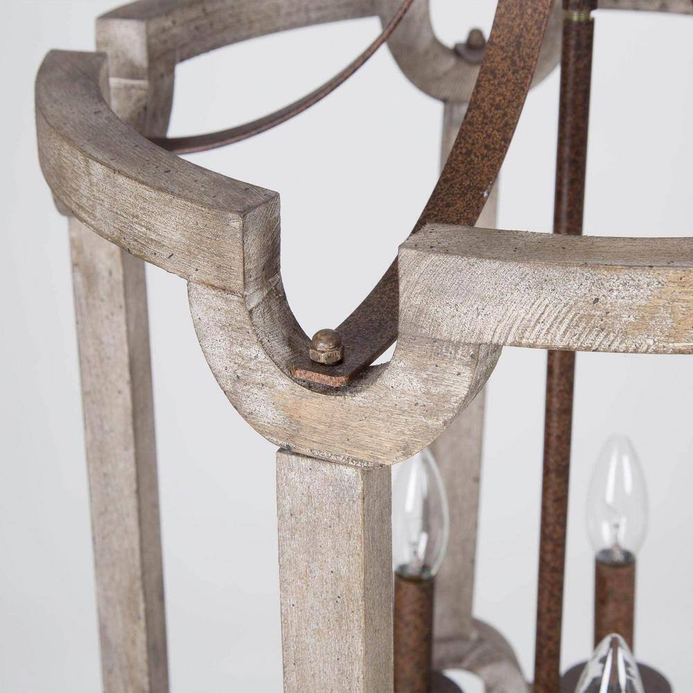 LNC Rustic Farmhouse 5-Light Bronze Weathered Real Wood Drum Chandelier