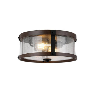 Hampton Bay Richland 2-Light Dark Bronze Flush Mount Clear Seedy Glass
