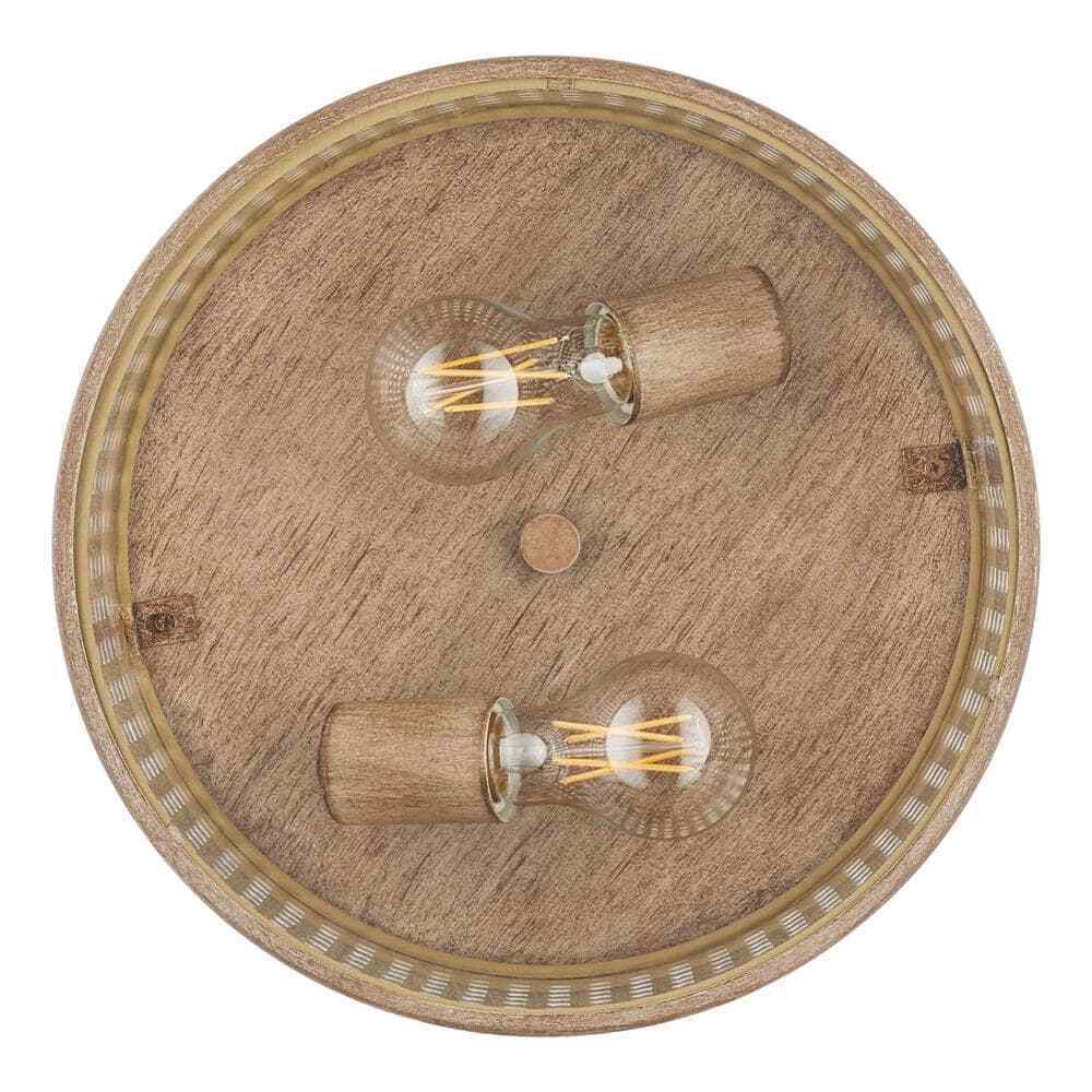 Home Decorators Collection Beau 11.88 in. 2-Light Natural Wood Flush Mount