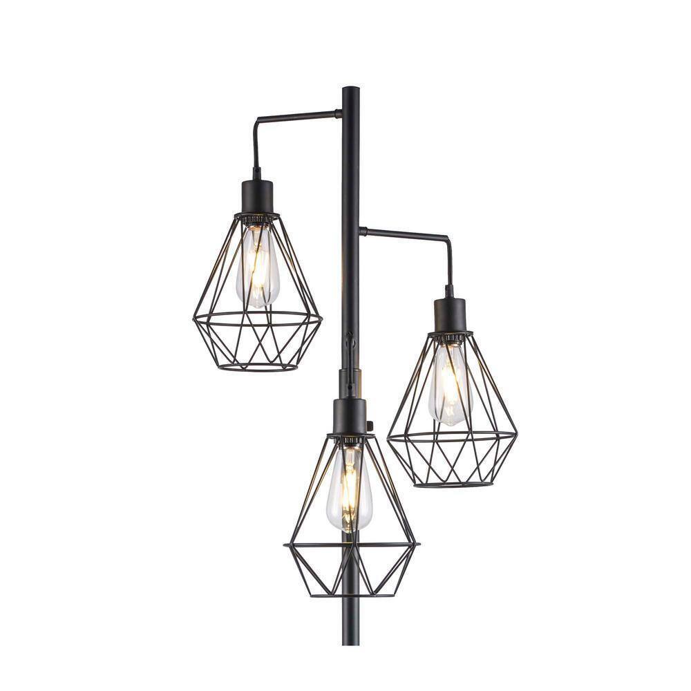 Hampton Bay Winfield 69 in. 3-Light Black Floor Lamp with Metal Shades